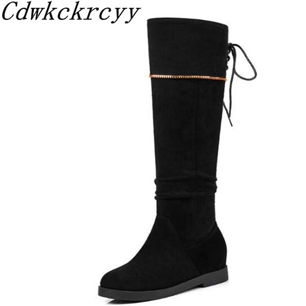 

women boots winter new style fashion round head grind internal increase elastic force boots keep warm leisure time winter, Black