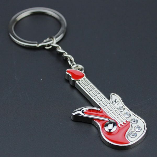 

beautiful guitar keychain guitar pendant metal car keyring girl bag charm accessory -red