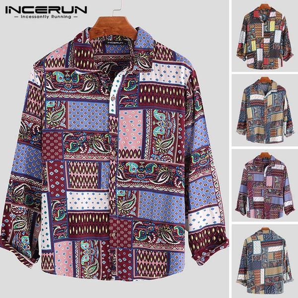 

retro men shirt ethnic printed long sleeve casual lapel brand streetwear hawaiian shirts men vacation camisa incerun 2019, White;black
