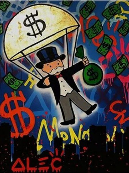 

alec monopoly banksy oil painting on canvas graffiti art decor parachute wall art home decor handpainted &hd print 191013