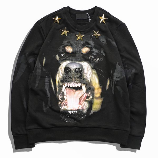 

men women casual jacket couples autumn loose hoodies stars and dog printing sweatshirt, Black
