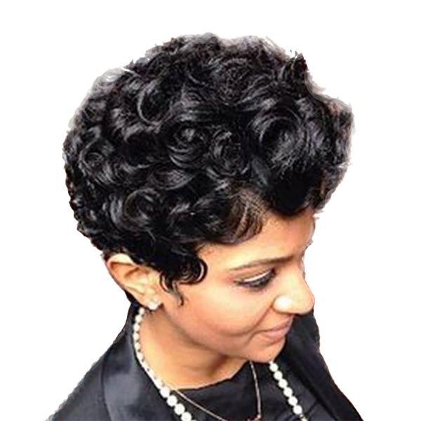 

black natural fluffy women short curly human hair full wig party cosplay