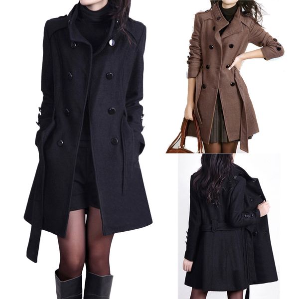 

2019 fashion women fashion loose trench coat winter warm clothes long sleeve button jacket coat with belt sobretudo feminino, Tan;black