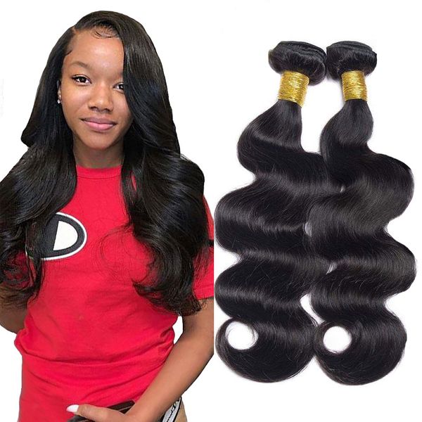 

объемная волна бразильских волосы связка 4 шт с кружевом закрытия необработанных богородица человеческого волоса weave natural black пришить