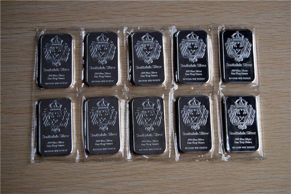 

dhl 100pcs/lot, non- magnetic lion silver barscottsdale silver plated sealed without hard capsules 1oz bullion bar