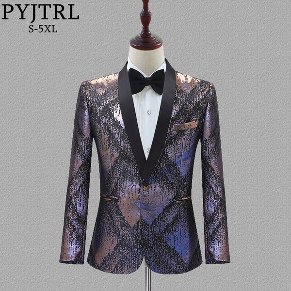 

pyjtrl mens colorful jacquard geometry pattern slim fit blazers singers stage costume prom dress suit jacket fashion coat homme, White;black