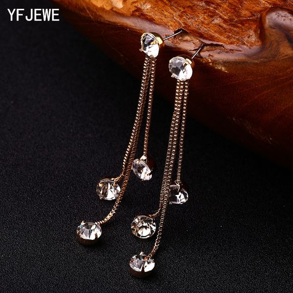 

yfjewe new fashion drop rhinestone earrings brief personality tassel long design sparkling crystal earrings female earrings e059, Silver