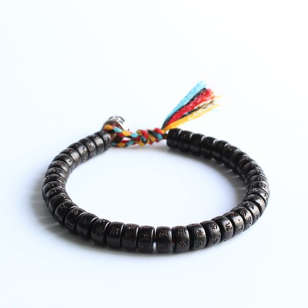 

tibetan buddhist hand braided cotton thread lucky knots bracelet natural coconut shell beads carved om mani padme hum bangle j190703, Golden;silver