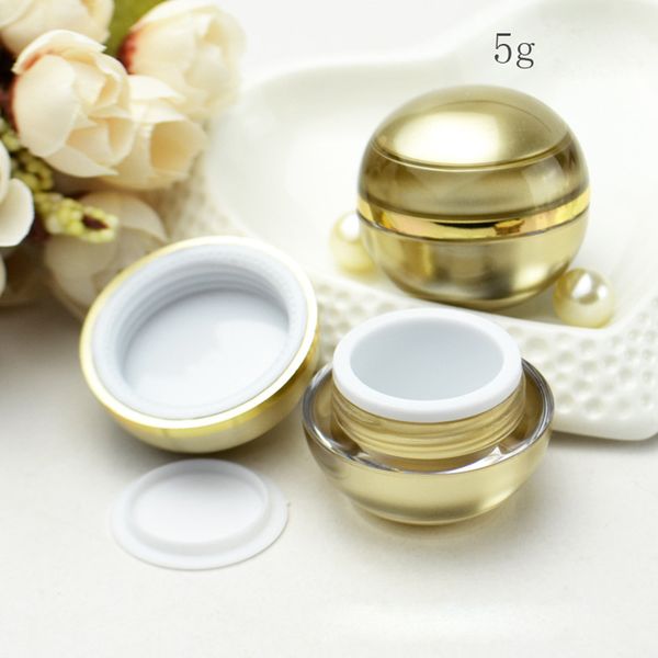 

5g gold spherical cream jars empty acrylic skin care tool refillable lotion box cosmetic travel bottle