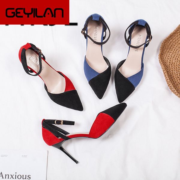 

sandal lady 2019 spring new pointy buckle belt hollow single shoe thin heel with versatile matching stilettos a442, Black