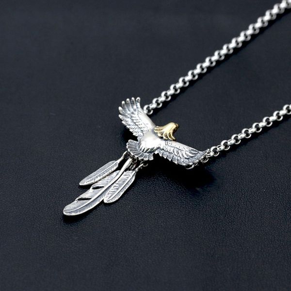 

s925 sterling silver jewelry vintage thai silver fashion takahashi feather male and female pendants, Golden;white