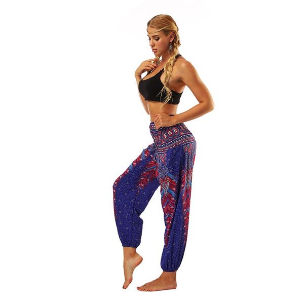 

new women lantern yoga pants ethnic style wide leg pants thailand elastic dancing fit lanterns high waist beach trousers, White;red