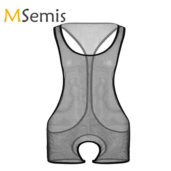 

gay swimwear men crotchless bodysuit see through swimsuit sheer fishnet jumpsuit bodysuitlingerie transparent male swimming suit