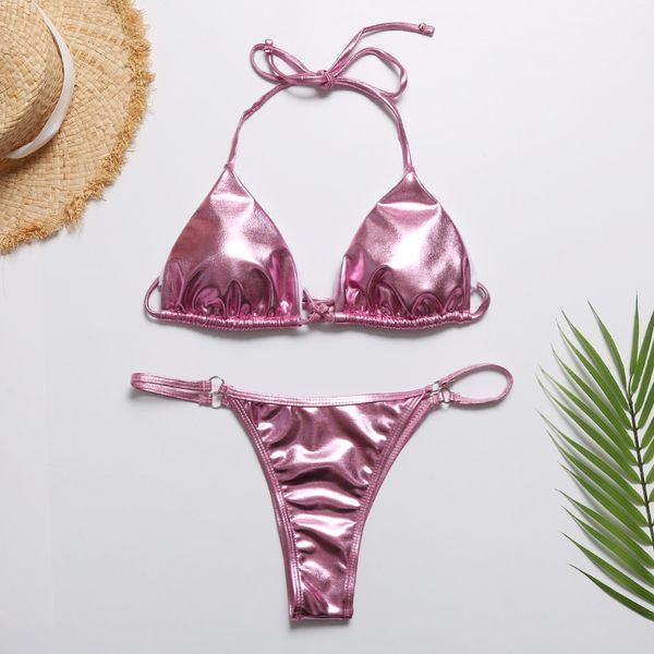

pink bikini bronzing bikinis set shiny swimsuit push up biquini brazilian thong bikinis swimwear bathing swimming suit for women