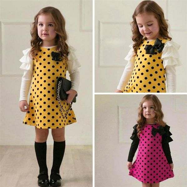 

2 colors princess dresses kids designer clothes girls spring autumn long sleeves kids clothes girls dot dresses dhl jy11, Red;yellow