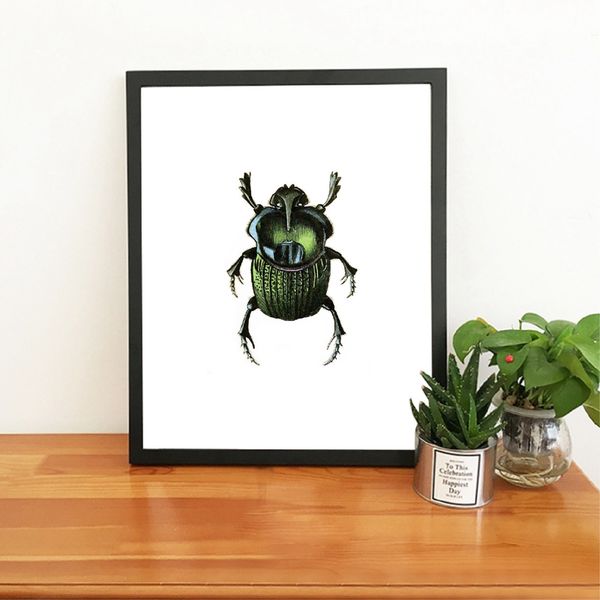 

green beetle wall art canvas painting picture insect taxidermy illustration posters and prints for kids room home wall decor