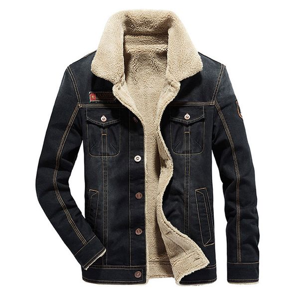 

mens denim jackets 2019 winter fleece turn down collar jackets cotton coats parkas down thicken casual coat, Tan;black