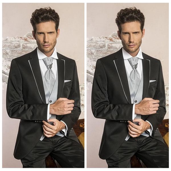

retro black custom formal men wedding tuxedos 2020 slim fitted groomsmen suit two pieces men prom suit (jacket+pants+vest+tie, Black;gray