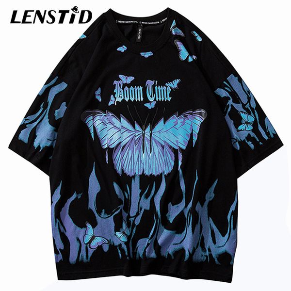 

2020 mens hip hop blue fire flame butterfly тенниски harajuku streetwear tshirt лето с коротким рукавом футболка хлопок тис, White;black