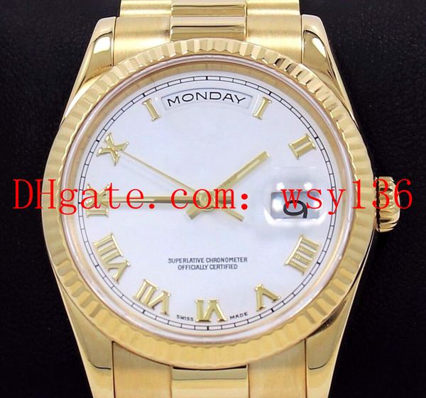 

luxury men's wrist watches president white roman dial day-date 118238 18k yellow gold automatic mechanical movement mens watch, Slivery;brown