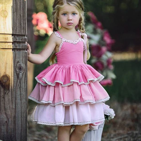 

baby girl dresses 2019 summer gradient strapless suspender princess prom dress kids designer clothes girls ruffle cake dress boutique cloth, Red;yellow