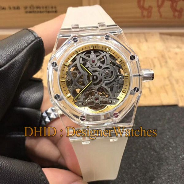 

модные мужские часы дизайнерский каучуковый ремешок автоматические часы сапфировое стекло полый циферблат механические наручные часы роскошн, Slivery;brown