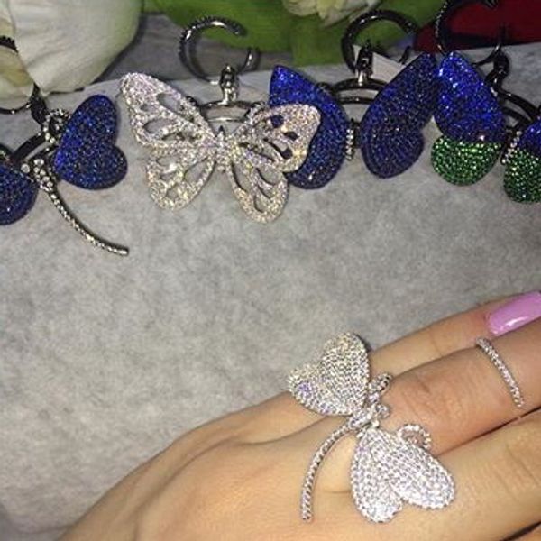 Fashion- Libelle Ring aus Sterling Silber 925 mit gleitender Libelle Ring mit beweglichen Flügeln mit Farbe Stein Hochzeit Schmuck für Partei