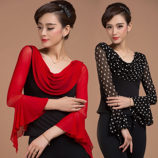 

latin dance for women lady ballroom dance no pant women black red dot ballron practice clothes stage perform 1029