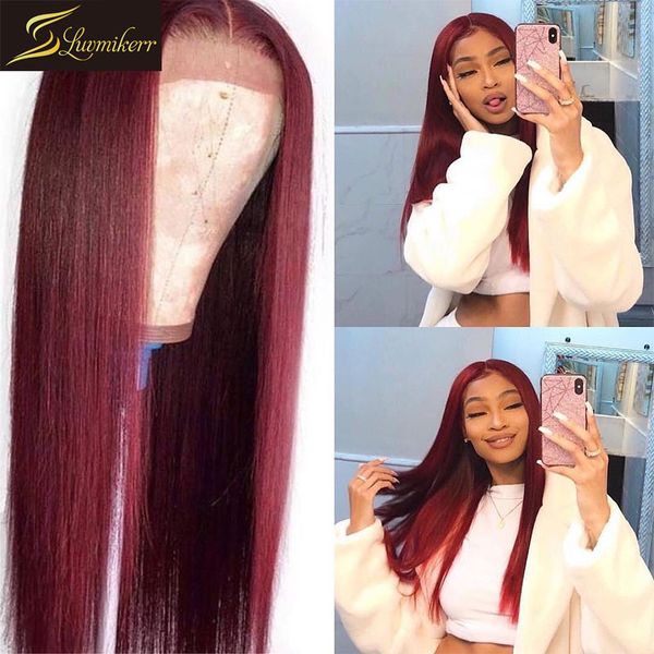 

250 density 99j burgundy brazilian 13Ã6 colored lace front human hair wigs for black women red frontal wig pre plucked glueless, Black;brown