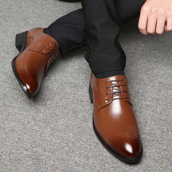 

men wedding shoes microfiber leather formal business pointed toe for man dress shoes men's oxford flats 2020 new hju7, Black