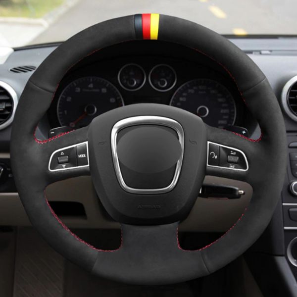

black suede car steering wheel cover for audi a3 (8p) 2008-2013 a4 (b8) 2008-2010 a5 2008-2010 a6 (c6) 2007-2011