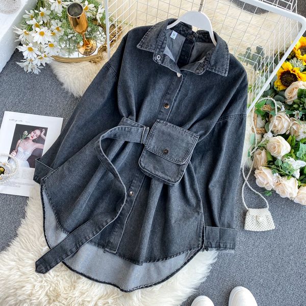 

2020 women's denim jacket women spring denim blouses coat turn down collar button design womens shirt style coat top, White