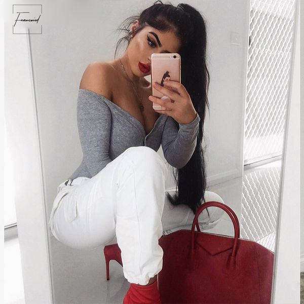 

jumpsuit off shoulder women skinny women bodysuits v neck long sleeve button romper strapless autumn winter bodysuit, Black;white