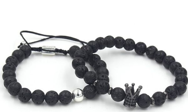 

8mm 2pcs/lot yfh3 gold silver copper cz zircon cubic zirconia elastic crown black stone volcanic lava bracelet bangles