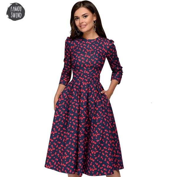 

elegent pockets dress printing a line autumn women vintage three quarter v neck sleeves casual vestidos party dress drop shipping, Black;gray