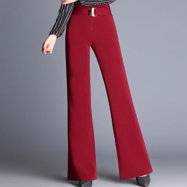 

2020 new style women's full length wide leg trousers high waist khaki black red elegant straight flat office lady pants da319, Black;white