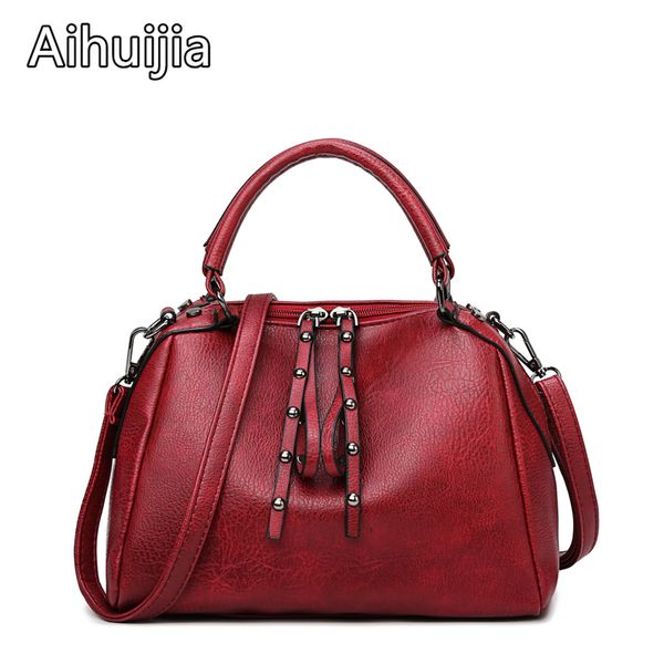 

2020 new vintage boston rivet pu leather luxury handbags women messenger bags designer shoulder bags female tote bolsos mujer