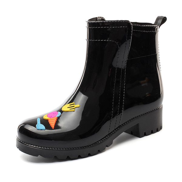 

women rain boots waterproof non-slip ladies water shoes rubber shoes fashion ankle rain boots rainy woman, Black