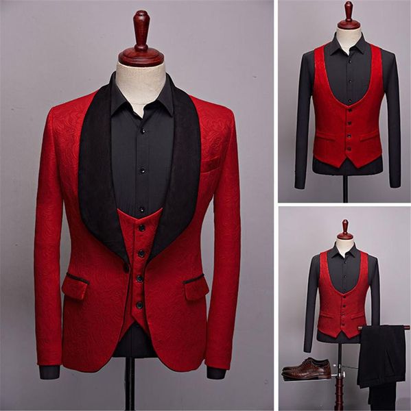 Slim Fit 3 pezzi Abiti da uomo 2020 New Wedding Smoking dello sposo Scialle Risvolto Groomsmen Mens Dinner Blazer Abiti Custom Made (Jacket + Vest + Pants)