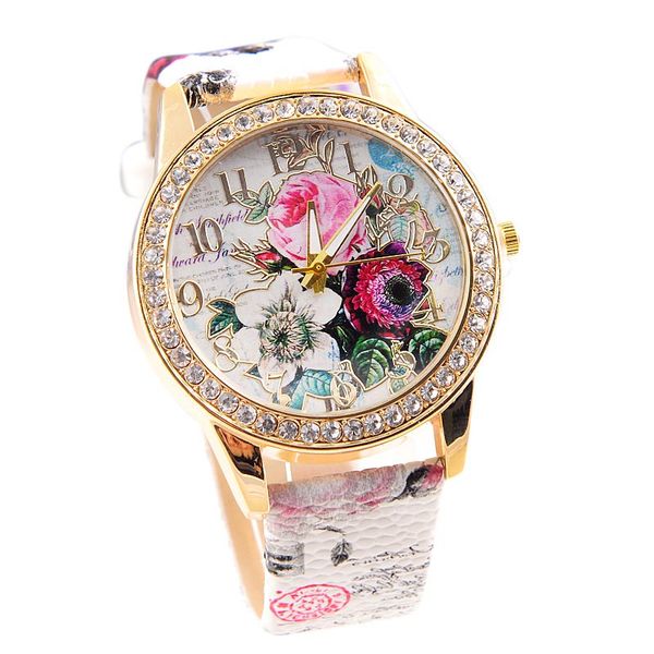 

the new authentic watch lovely and elegant fashion flowers mission fashion women colored diamond pu leather watch, Slivery;brown