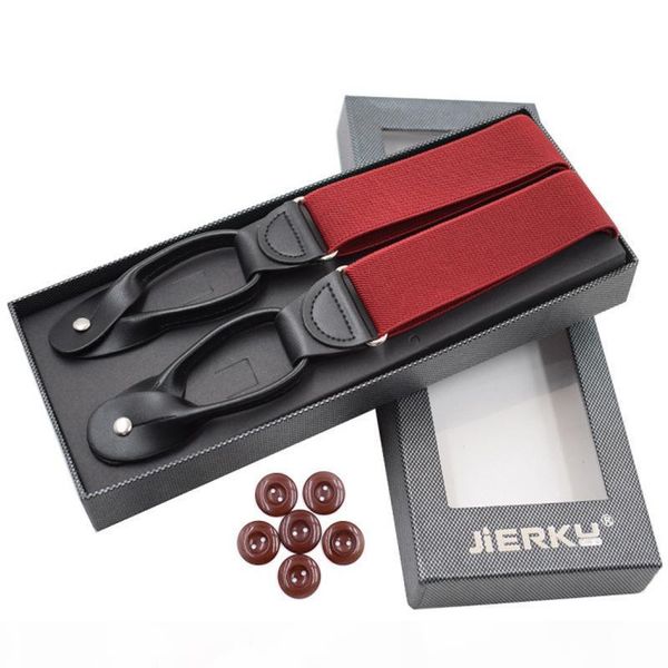 

jierku button suspenders man's braces black leather suspensorio fashion trousers strap father husband's gift 3.5*120cm