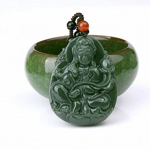 

natural hetian jade qingyu guanyin pendant men's blessing lotus avalokitesvara jade, Silver