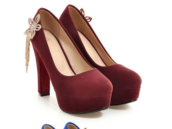 

2020 spring and autumn with new style fashion high heel coarse heel round head waterproof table suede women's shoes@nbnm29, Black
