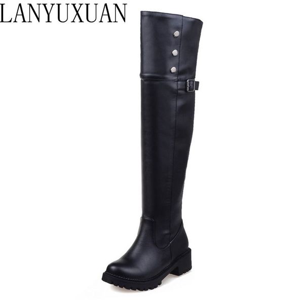 

lanyuxuan winter boots super size 30- 52 women over knee wedge boots woman snow botas fashion warm boot footwear shoes x-01, Black