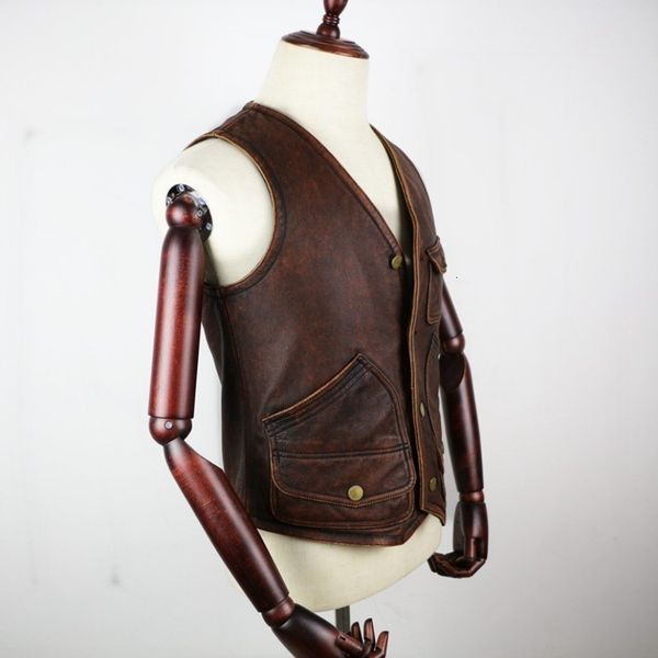 

men's leather & faux cow antique shirt merchant super multi bag sleeveless large coat, Black