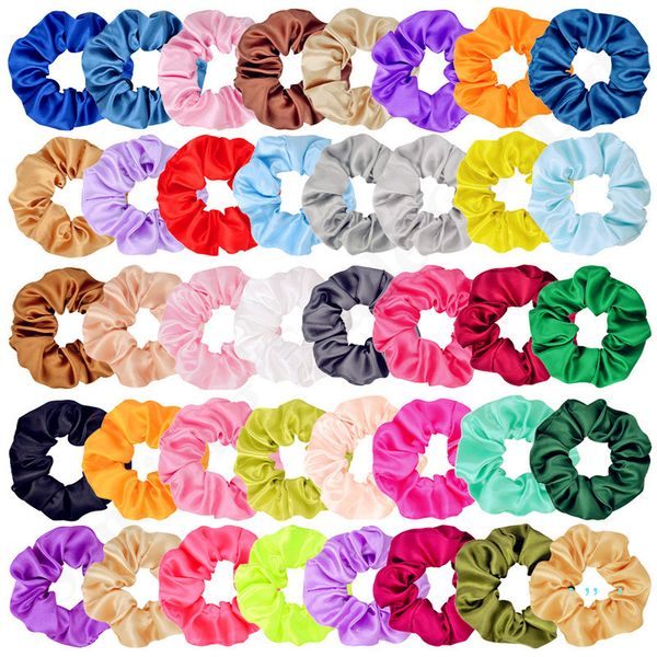 

women's solid satin hair scrunchies ponytail holder high stretchy hair elastic rope accessories for girls hair loop headress gifts c121, Silver