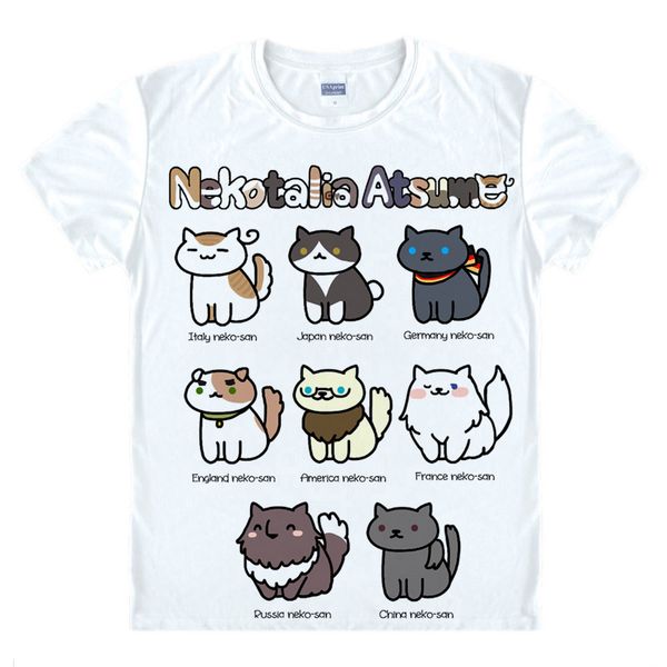 

anime shirt neko atsume kitty collector t-shirts multi-style short cat collection cosplay motivs vintage printed shirts tee-style149-no04, White;black