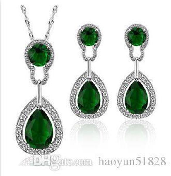 

accessories green color wedding jewelry sets for women bridal silver gold plated crystal vintage jewelry set