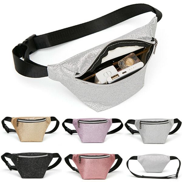 

women sport bags sequin waist fanny pack belt pouch plain bum bag purse