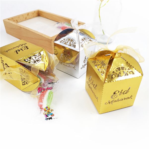 

10pcs/lot gold silver happy eid mubarak candy gift box ramadan decorations islamic party happy eid mubarak diy decoration